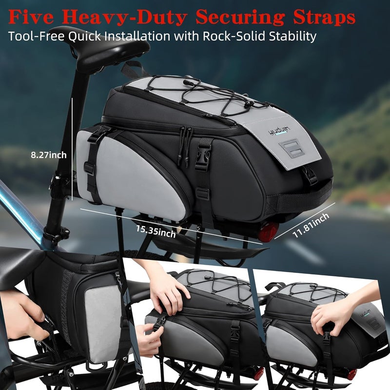 WINPRIM 19L Reflective Bike Rack Bag Water Resistant Cycling Pannier Saddle Shoulder Bag with Rain Cover 4-in-1 Versatile Bag Accessories for Travel Commuting Shopping Outdoor Cycling Night-Riding Fitness - Image 3